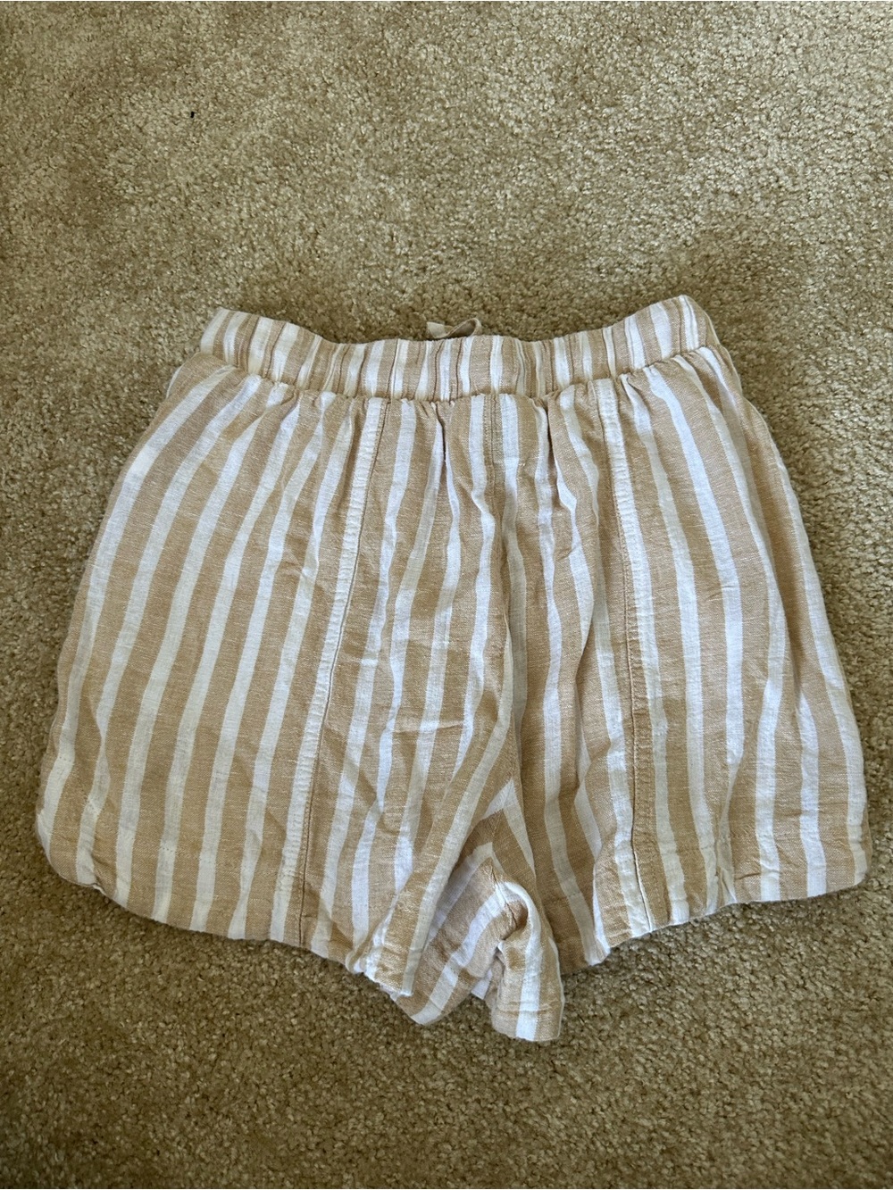 Universal Thread Tan & White High Rise Striped Drawstring Linen Shorts - Picture 5 of 5